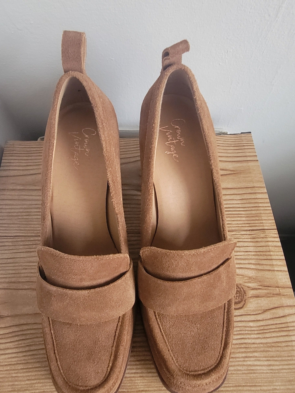 Crown Vintage Tan Suede Penny Loafers